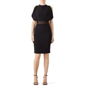 Genny Black Crepe Lurex Embroidered Sheath Dress Women's Size 2